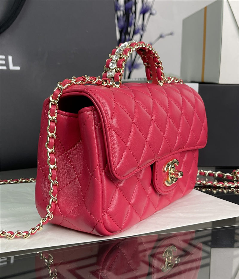 Chanel SMALL FLAP BAG With Top Diamond Handle Lambskin & Gold-Tone Metal AS4141 Fuchsia High