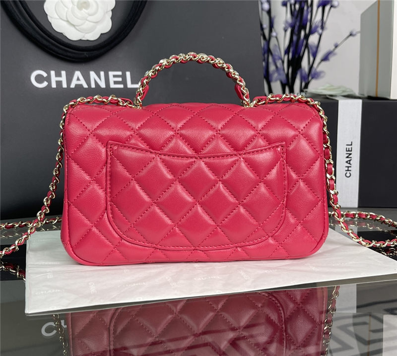 Chanel SMALL FLAP BAG With Top Diamond Handle Lambskin & Gold-Tone Metal AS4141 Fuchsia High