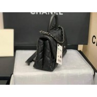 SMALL FLAP BAG WITH TOP HANDLE Grained Calfskin & Pewter-Tone Metal Black High