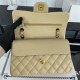 Small CLASSIC HANDBAG Grained Calfskin Gold Metal Beige A