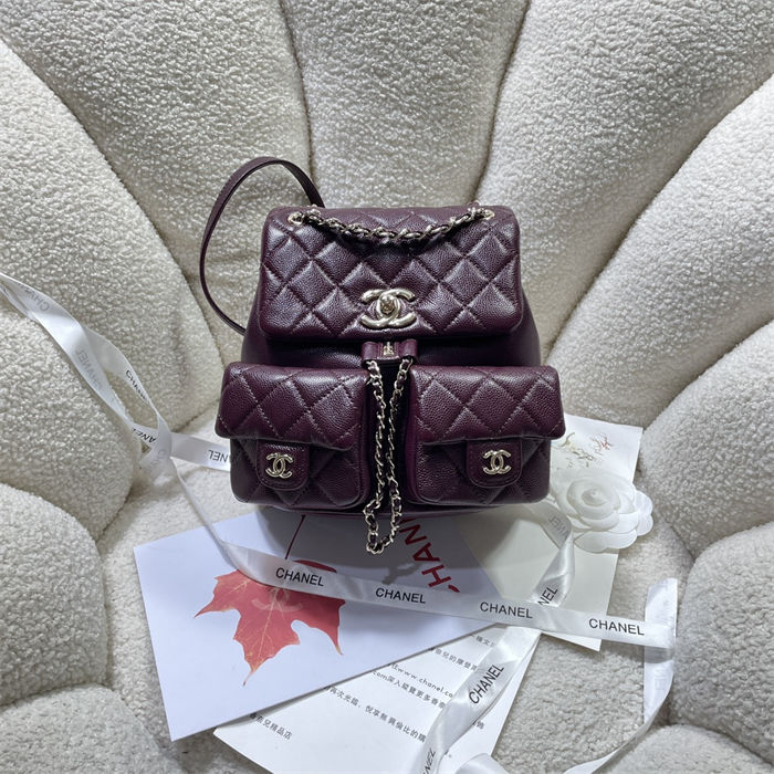 Chanel BACKPACK AS3860 Grained Shiny Calfskin & Gold-Tone Metal Burgundy A