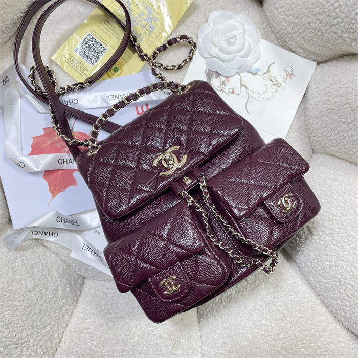 Chanel BACKPACK AS3860 Grained Shiny Calfskin & Gold-Tone Metal Burgundy A