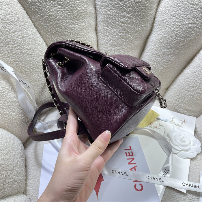 Chanel BACKPACK AS3860 Grained Shiny Calfskin & Gold-Tone Metal Burgundy A