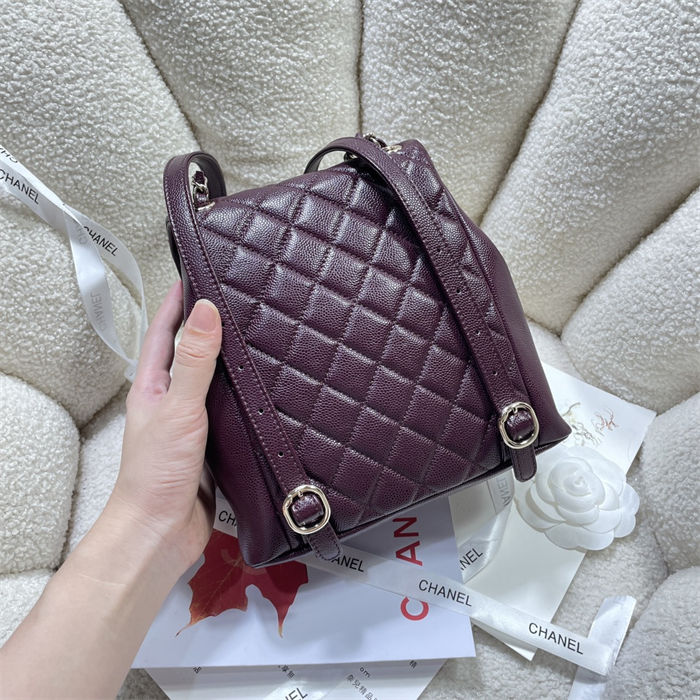 Chanel BACKPACK AS3860 Grained Shiny Calfskin & Gold-Tone Metal Burgundy A