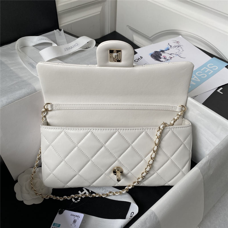 Chanel FLAP BAG AS3791 Lambskin & Gold-Tone Metal White High