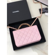 Chanel WALLET ON CHAIN Grained Shiny Calfskin & Gold-Tone Metal Pink AP2804 A