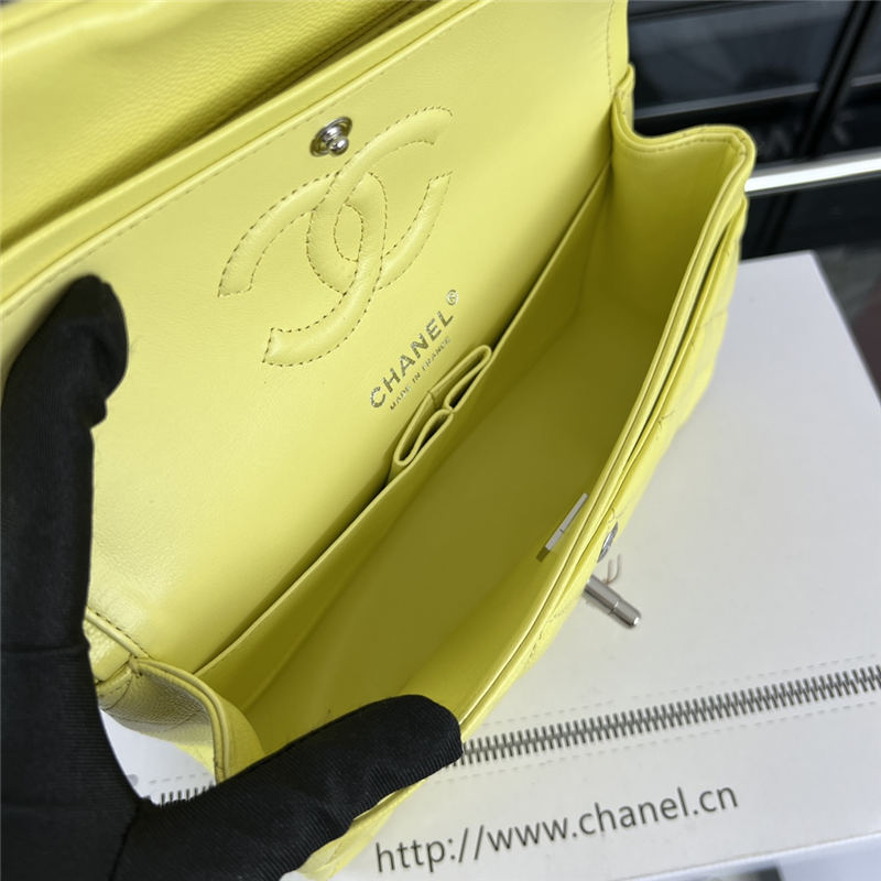 Small CLASSIC HANDBAG Grained Calfskin Silver Metal Yellow A