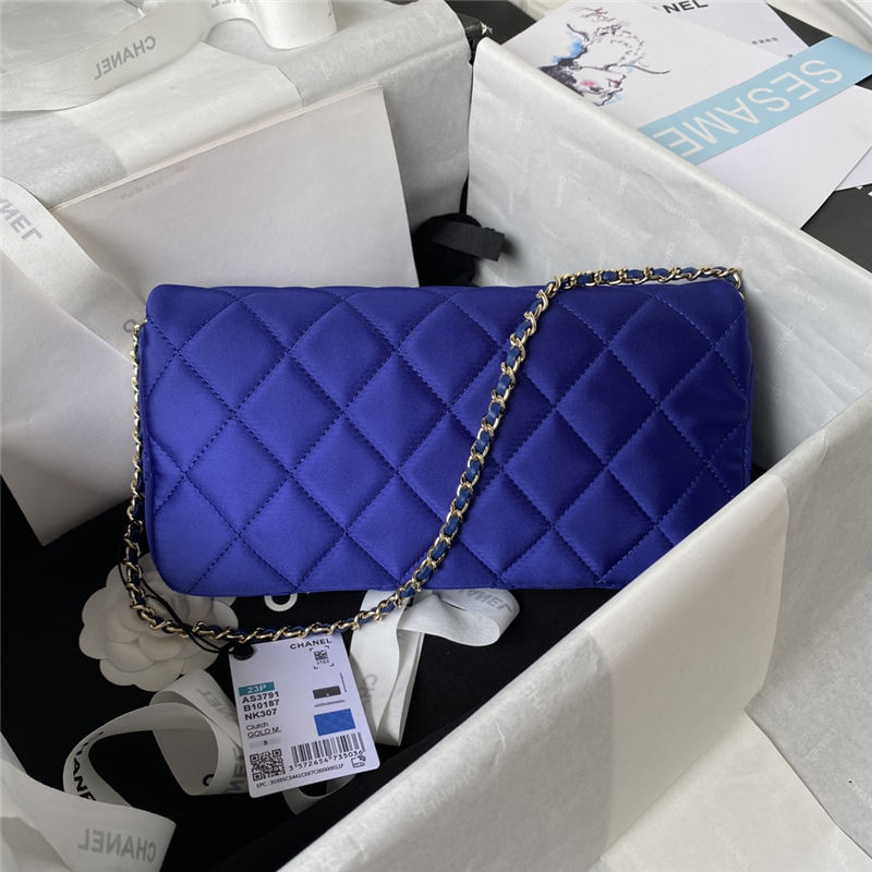 Chanel FLAP BAG AS3791 Fabric & Gold-Tone Metal Blue High