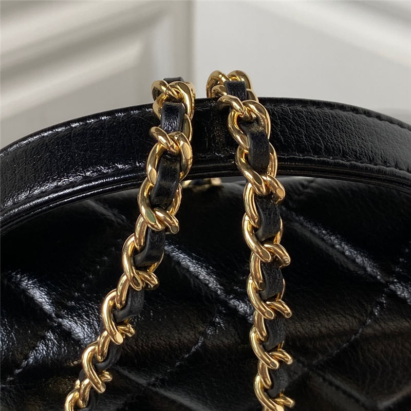 Chanel FLAP BAG With Top Handle AP3367 Shiny Aged Calfskin & Gold-Tone Metal Black High