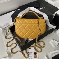 Chanel FLAP BAG With Top Handle AP3367 Shiny Aged Calfskin & Gold-Tone Metal Mustard High