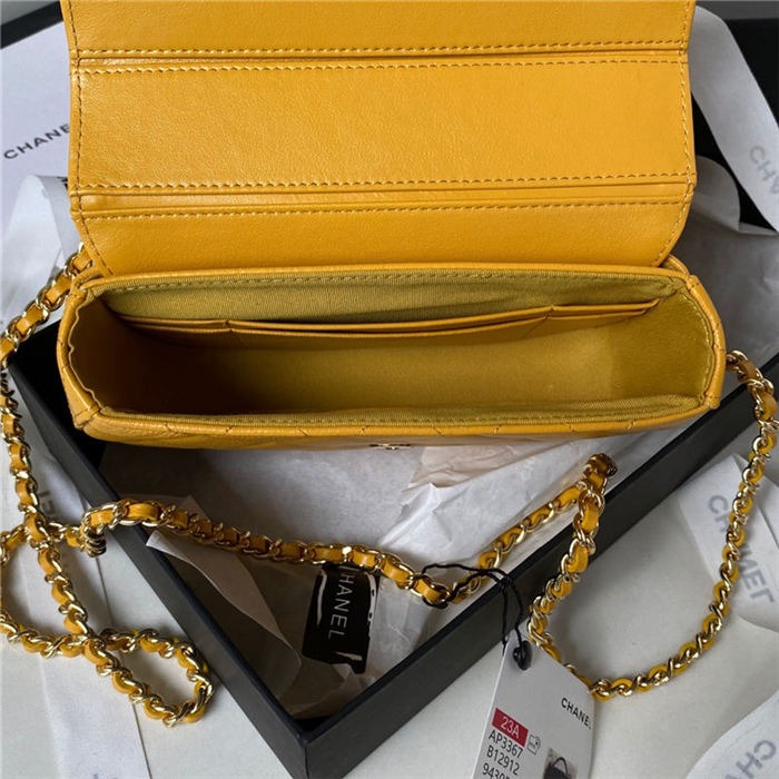 Chanel FLAP BAG With Top Handle AP3367 Shiny Aged Calfskin & Gold-Tone Metal Mustard High