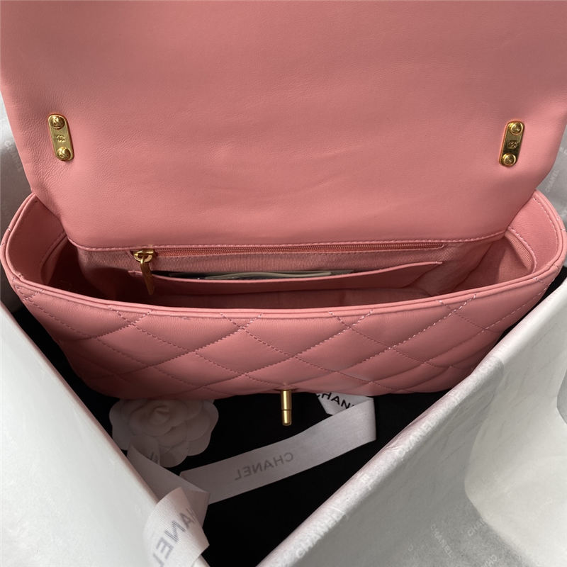 LARGE FLAP BAG AS3215 Lambskin & Gold-Tone Metal Pink A