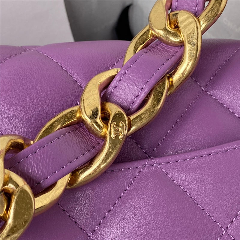 LARGE FLAP BAG AS3215 Lambskin & Gold-Tone Metal Purple A