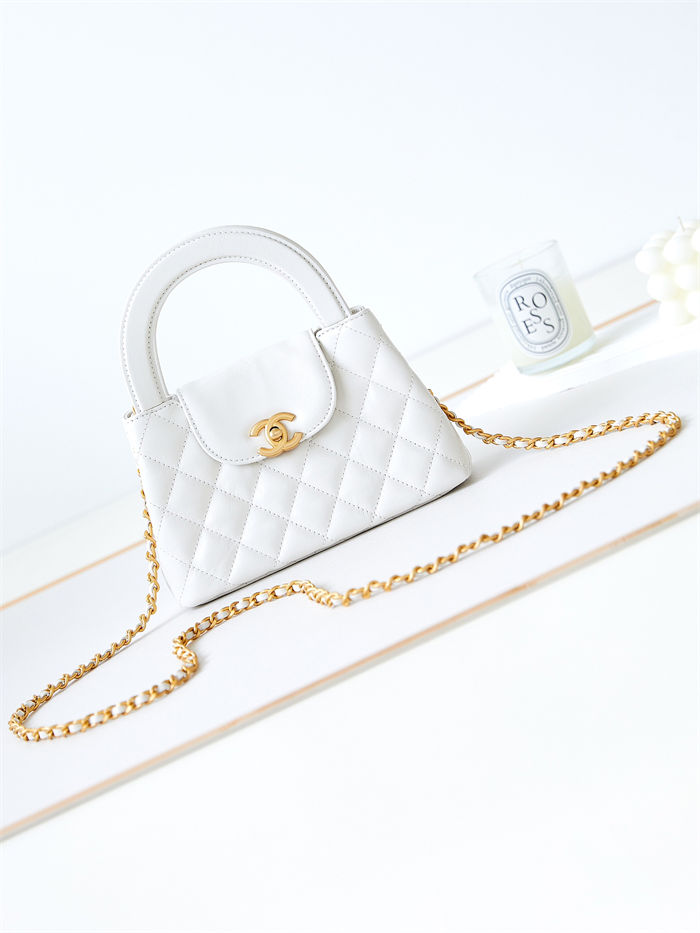 Chanel MINI SHOPPING BAG AS4416 Shiny Aged Calfskin & Gold-Tone Metal White High