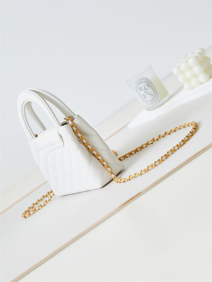 Chanel MINI SHOPPING BAG AS4416 Shiny Aged Calfskin & Gold-Tone Metal White High