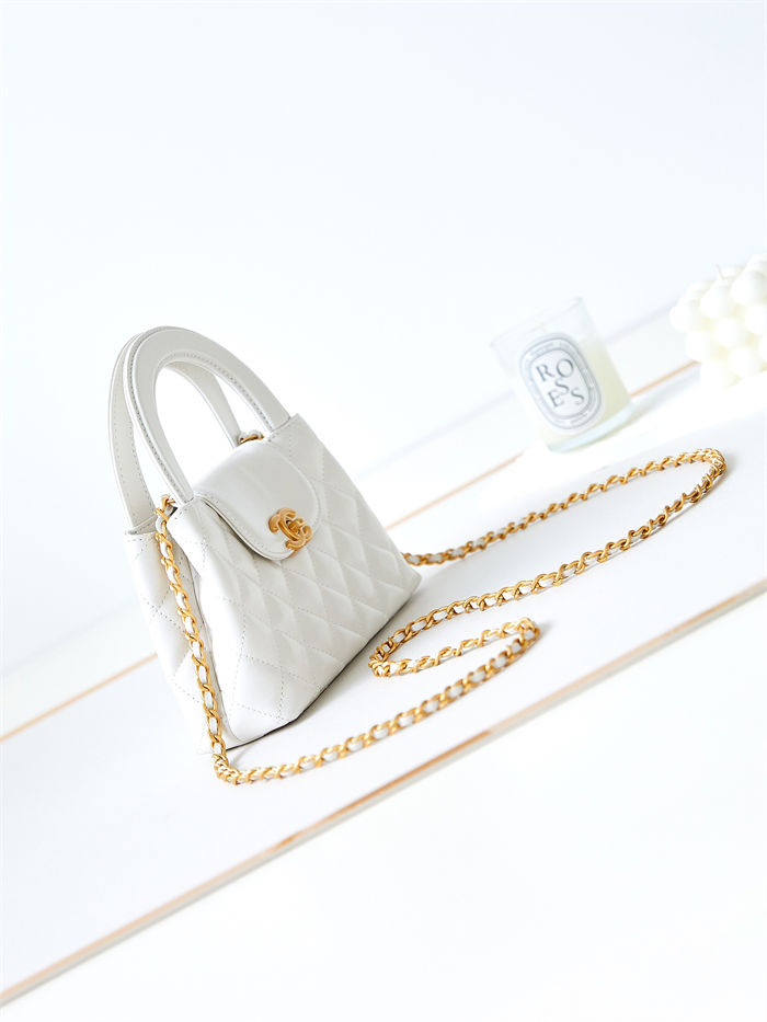 Chanel MINI SHOPPING BAG AS4416 Shiny Aged Calfskin & Gold-Tone Metal White High