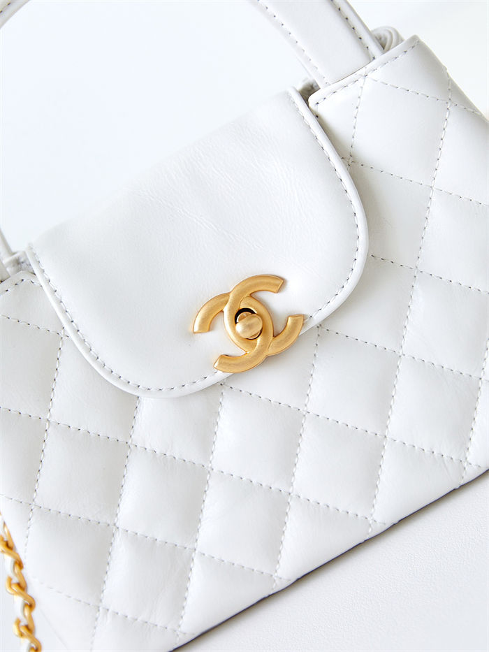 Chanel MINI SHOPPING BAG AS4416 Shiny Aged Calfskin & Gold-Tone Metal White High