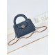 Chanel MINI SHOPPING BAG AS4416 Shiny Aged Calfskin & Gold-Tone Metal Grey Blue High