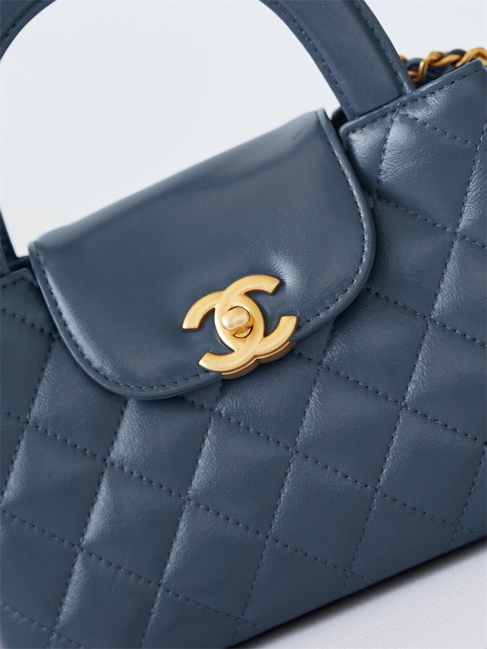 Chanel MINI SHOPPING BAG AS4416 Shiny Aged Calfskin & Gold-Tone Metal Grey Blue High