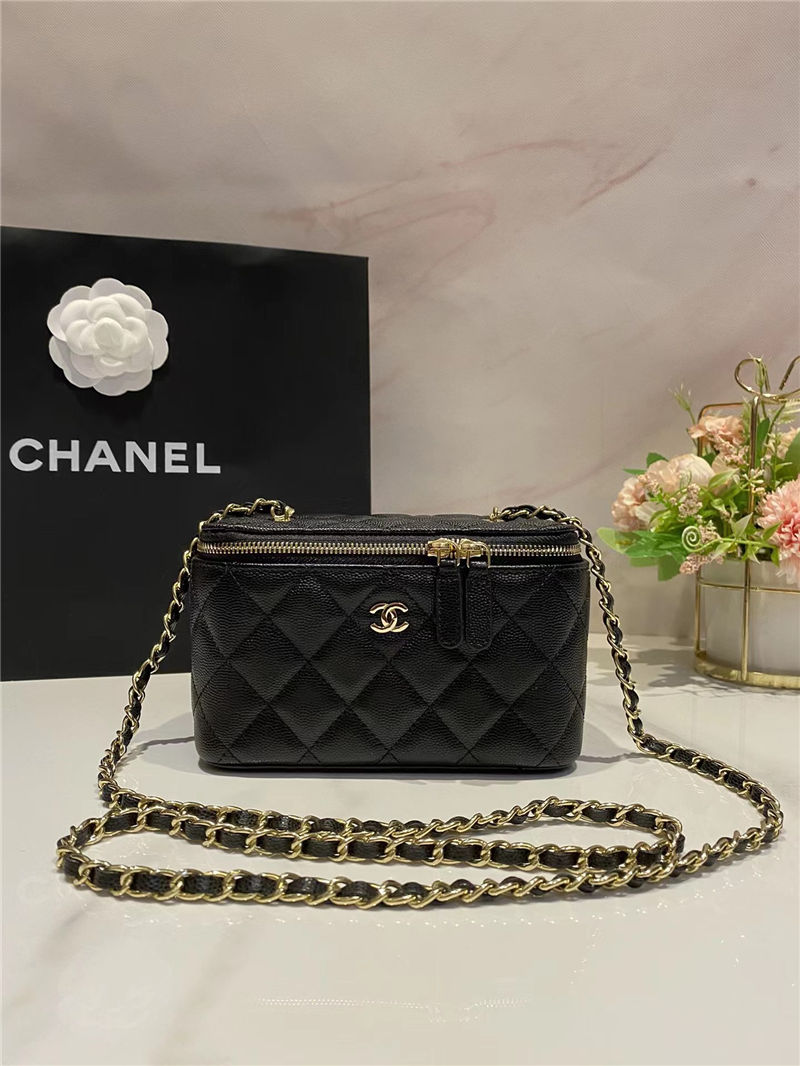 Chanel Vanity with Chain Grained Calfskin Gold Metal Black-II High