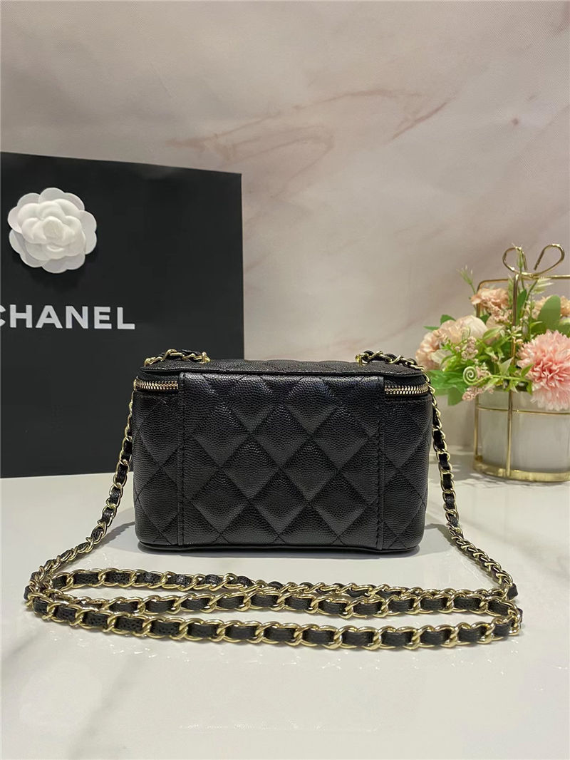 Chanel Vanity with Chain Grained Calfskin Gold Metal Black-II High