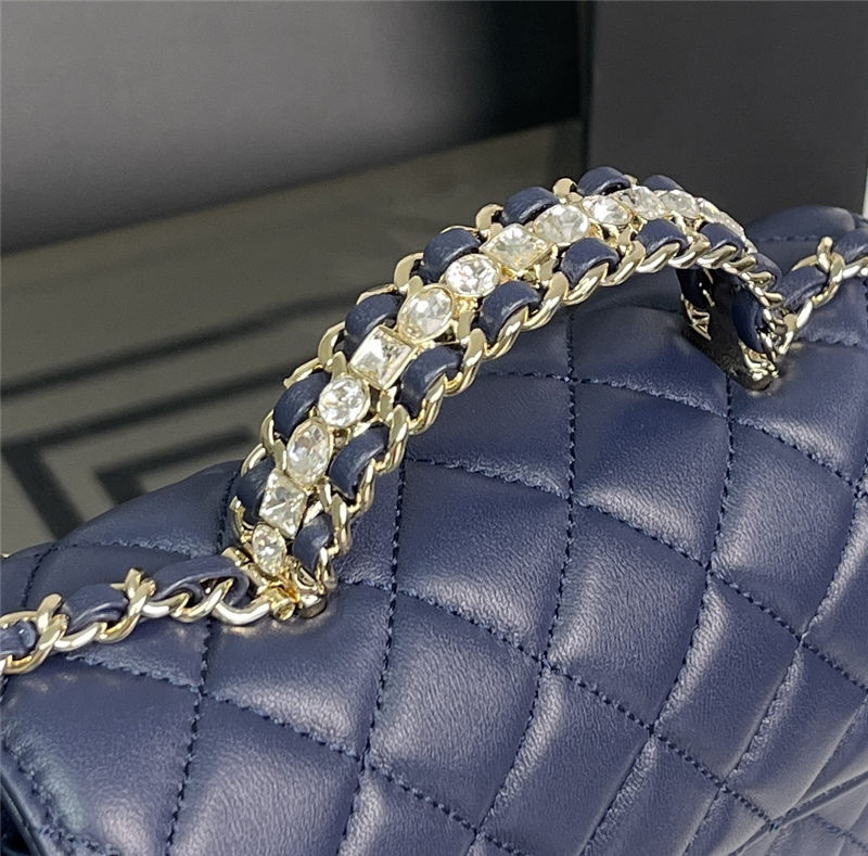 Chanel MINI FLAP BAG With Top Diamond Handle Lambskin & Gold-Tone Metal AS4140 Navy High