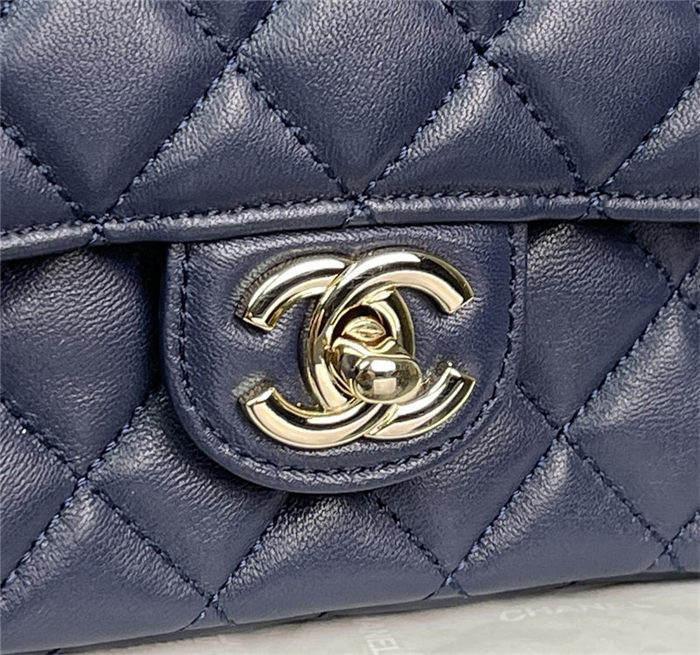 Chanel MINI FLAP BAG With Top Diamond Handle Lambskin & Gold-Tone Metal AS4140 Navy High