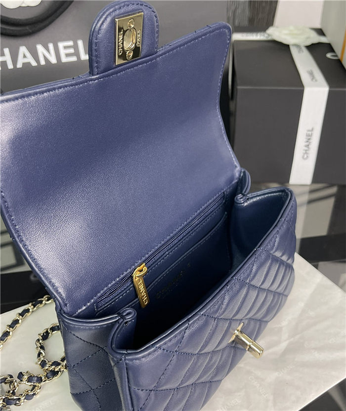 Chanel MINI FLAP BAG With Top Diamond Handle Lambskin & Gold-Tone Metal AS4140 Navy High