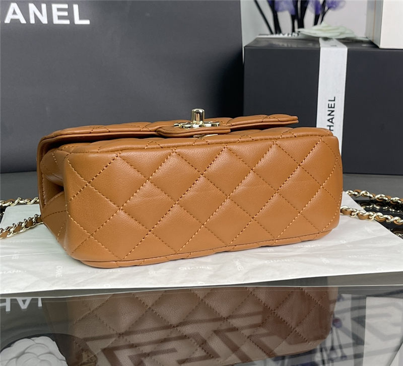 Chanel MINI FLAP BAG With Top Diamond Handle Lambskin & Gold-Tone Metal AS4140 Caramel High