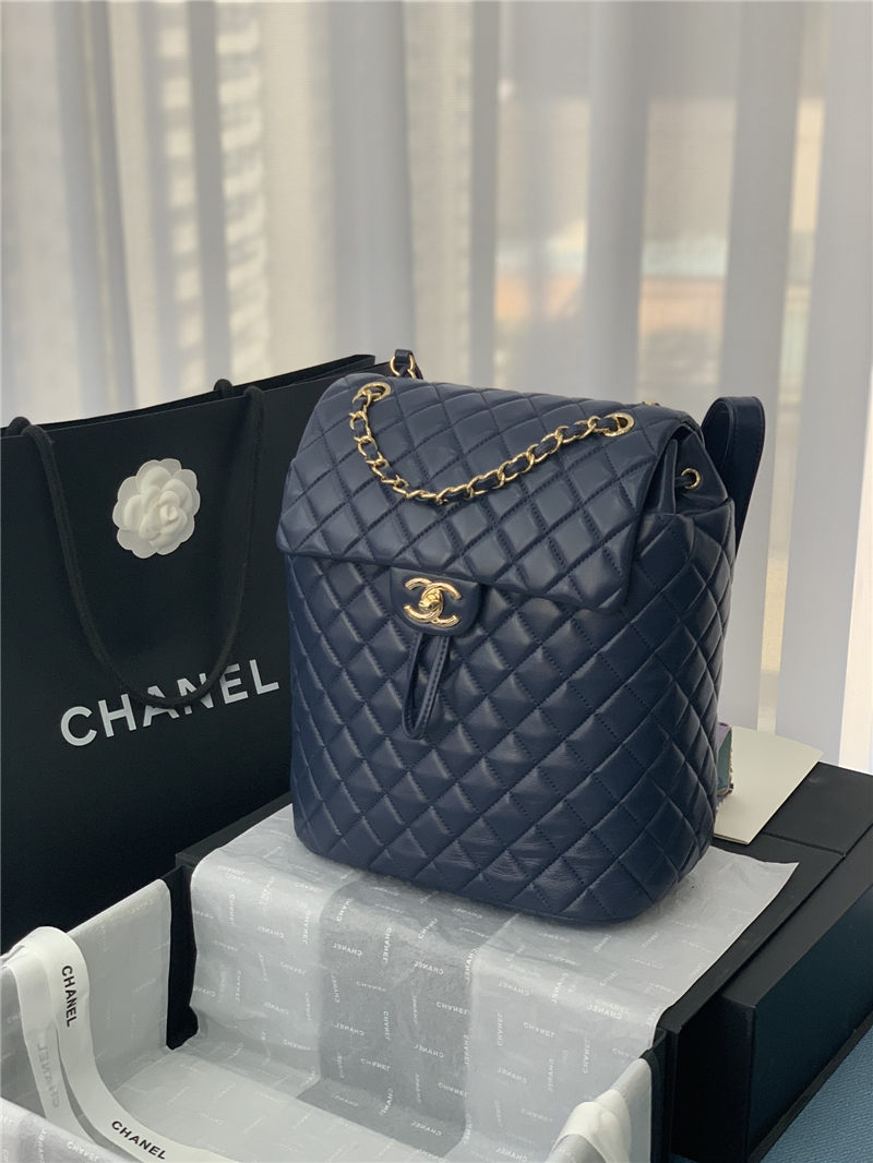 Chanel Large Backpack Lambskin 91122 Gold-Metal Navy High