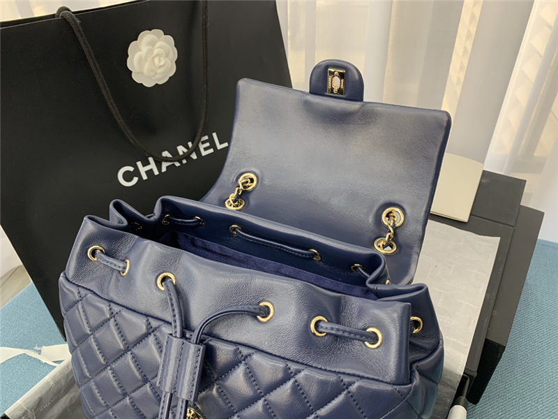 Chanel Large Backpack Lambskin 91122 Gold-Metal Navy High