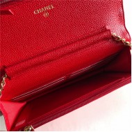 Classic Wallet on Chain A33814 Grained Calfskin Red Gold Metal B