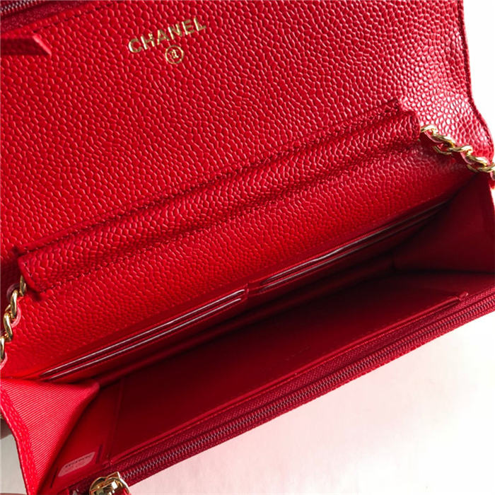 Chanel Wallet on Chain Grained Calfskin Red Gold Metal B