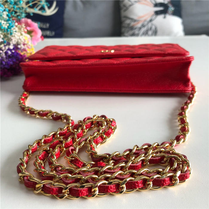 Chanel Wallet on Chain Grained Calfskin Red Gold Metal B