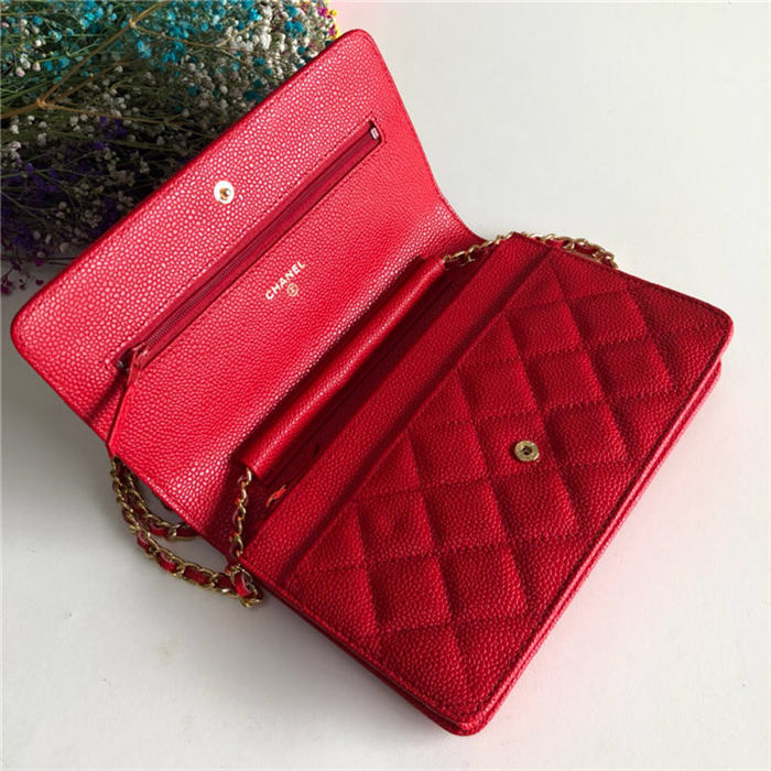 Chanel Wallet on Chain Grained Calfskin Red Gold Metal B