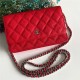 Chanel Wallet on Chain Grained Calfskin Red Silver Metal B