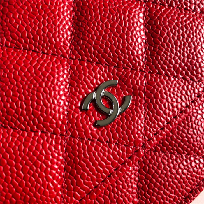 Chanel Wallet on Chain Grained Calfskin Red Silver Metal B