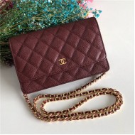 Chanel Wallet on Chain Grained Calfskin Burgundy Gold Metal B