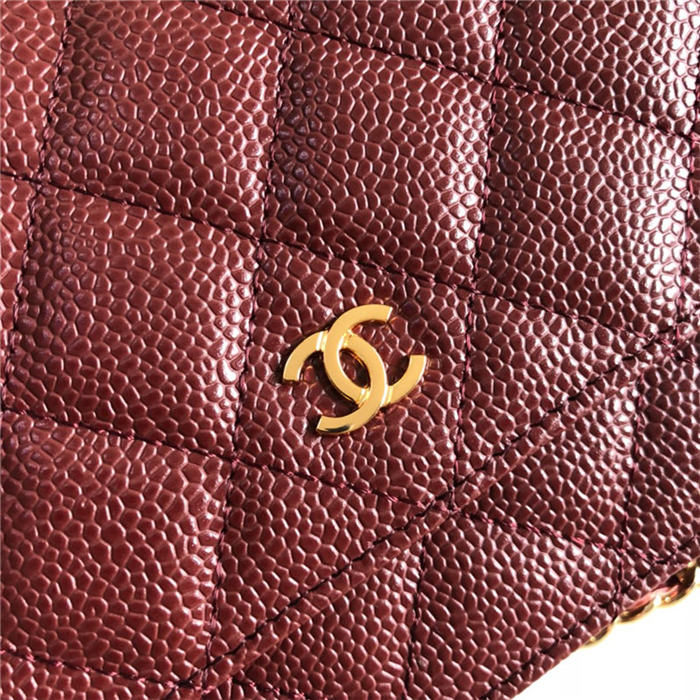 Classic Wallet on Chain A33814 Grained Calfskin Burgundy Gold Metal B