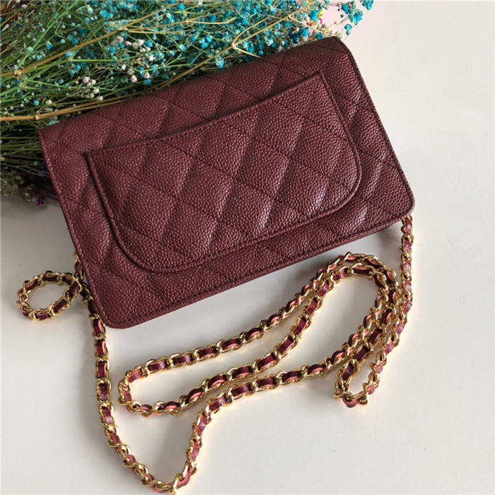 Chanel Wallet on Chain Grained Calfskin Burgundy Gold Metal B