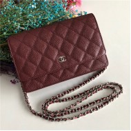 Chanel Wallet on Chain Grained Calfskin Burgundy Silver Metal B