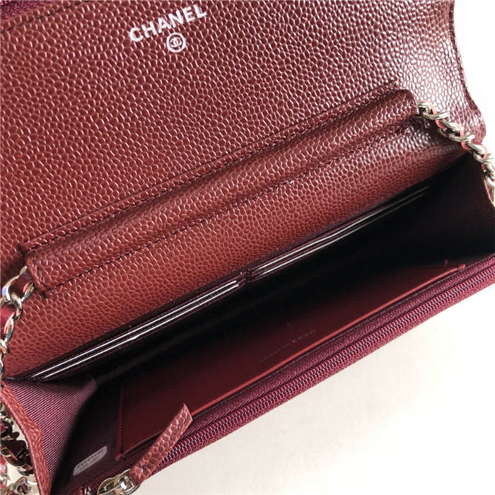 Chanel Wallet on Chain Grained Calfskin Burgundy Silver Metal B