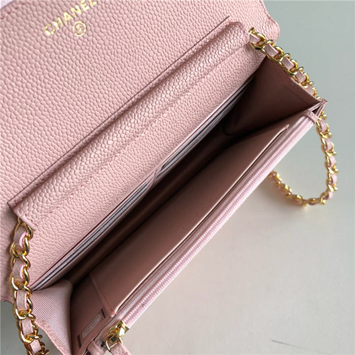 Classic Wallet on Chain A33814 Grained Calfskin Pink Gold Metal B