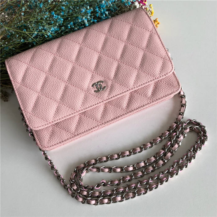 Chanel Wallet on Chain Grained Calfskin Pink Silver Metal B