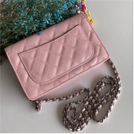 Classic Wallet on Chain A33814 Grained Calfskin Pink Silver Metal B