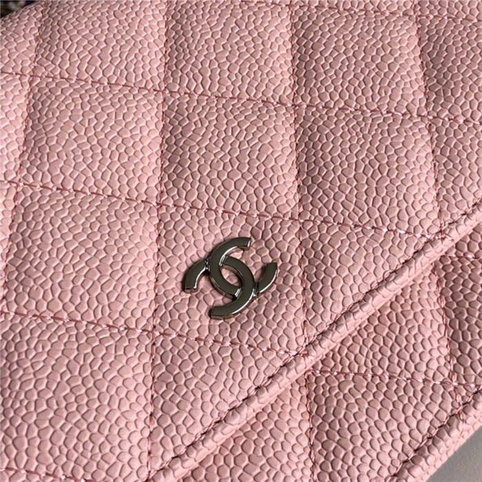 Chanel Wallet on Chain Grained Calfskin Pink Silver Metal B