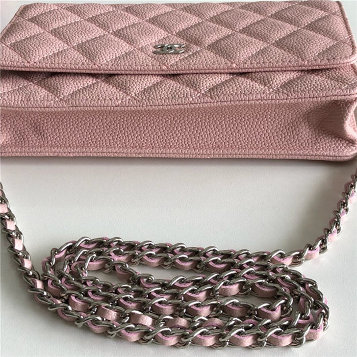 Chanel Wallet on Chain Grained Calfskin Pink Silver Metal B