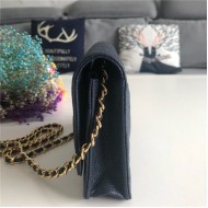 Classic Wallet on Chain A33814 Grained Calfskin Navy Gold Metal B