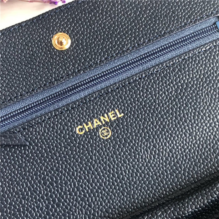 Chanel Wallet on Chain Grained Calfskin Navy Gold Metal B