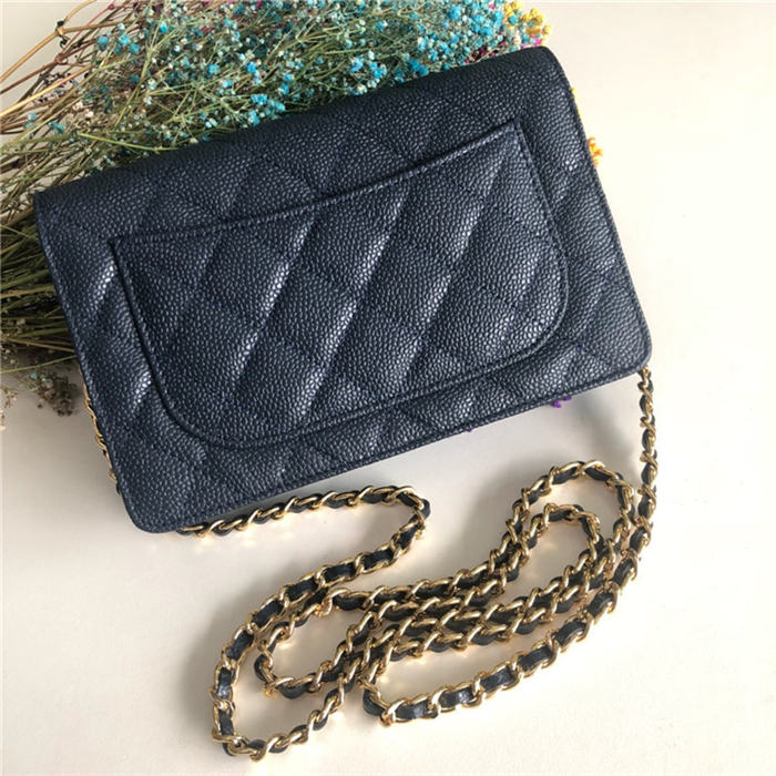 Chanel Wallet on Chain Grained Calfskin Navy Gold Metal B